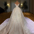V-neck strapless backless floor length church train elegant prom bridal party wedding dress ivory