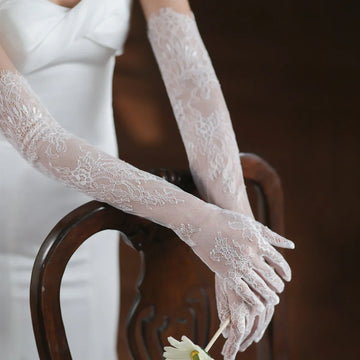 WG054 Elegant Wedding Bridal Long Gloves Eyelash Edge Lace Appliqed Finger Bride Bridesmaid White Gloves Women Opera Gloves