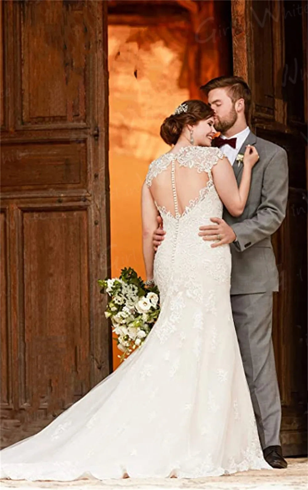 Lace Appliques Mermaid Wedding Dress Backless Cap Sleeve Trumpet Bride Dresses Sweetheart Vestido De Novia  Robe De Mariée