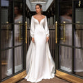 Wedding Dress Sheer Mesh Scoop Neck Puff Sleeves Beading Mermaid Bridal Gown with Detachable Train