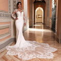 Mermaid long sleeved princess lace gorgeous formal beach prom party wedding dress bridal gown side view