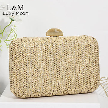 Women Woven Evening Handbag Ladies Chain Knitting Mini Day Clutch Vintage Wedding Party Small Purse Bohemian Beach Bag XA827H