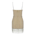 Ultra-short mini V-neck diamond rhinestone tassel fringe sexy strap beading split party dress detail