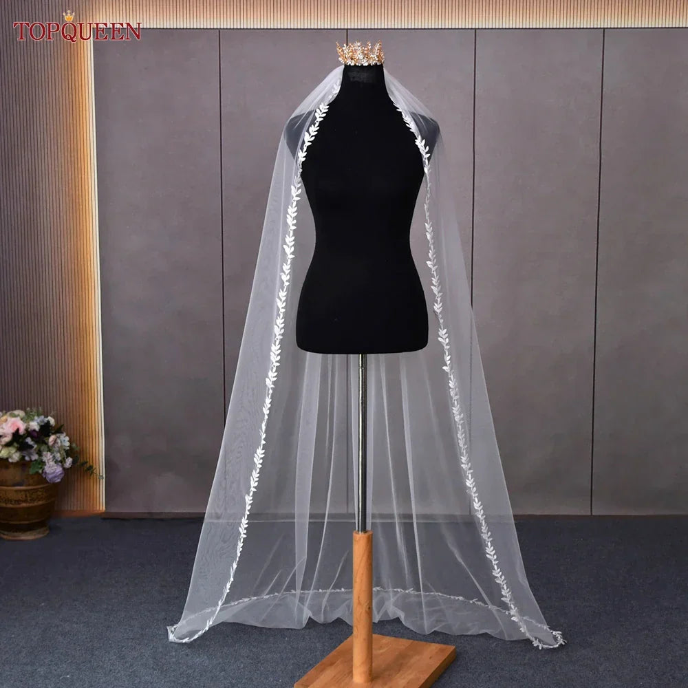 TOPQUEEN V129 Wedding Veil Short Leaf Vine Applique Edge Plain Bridal Veils One Laye Elegant Rochii Wedding Accessories Border