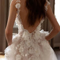 A-line bohemia lace vintage sleeveless sexy backless wedding dress back view