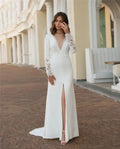 Romantic luxury mermaid sexy slit V-neck long sleeve floor length beach bridal party wedding dress