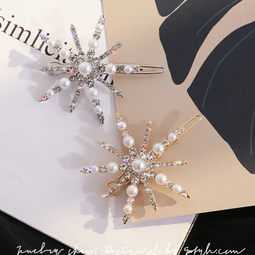 Luxury Shining Crystal Stars Hair Clips Rhinestone Snowflake Pearl Hairpin Women Wedding Hair Ornament Jewelry Hair Accessories