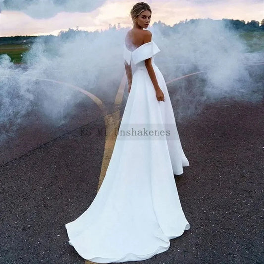 White Mermaid Satin Wedding Dresses Detachable Overskirt Train Customized Bridal Dress 2 in 1 Cheap Wedding Gowns Trouwjurk