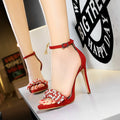 Ankle strap bridal 11cm crystal rhinestone pearl luxury platform high heels wedding women sandals close-up