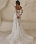 Sequin glitter fishtail mermaid detachable long sleeve formal party bridal gown side view