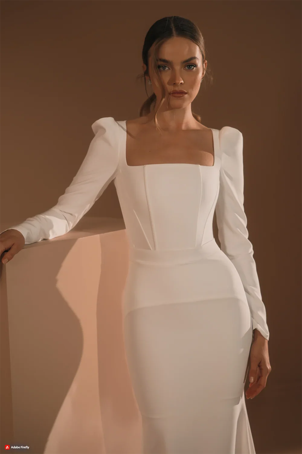 Chic Wedding Dresses Square Collar Mermaid Bride Gown Long Sleeves Corset Bridal Dress Vestido De Noiva Customized