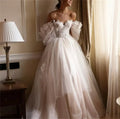 Off-shoulder A-line tulle princess floral sweep train bridal gown size chart