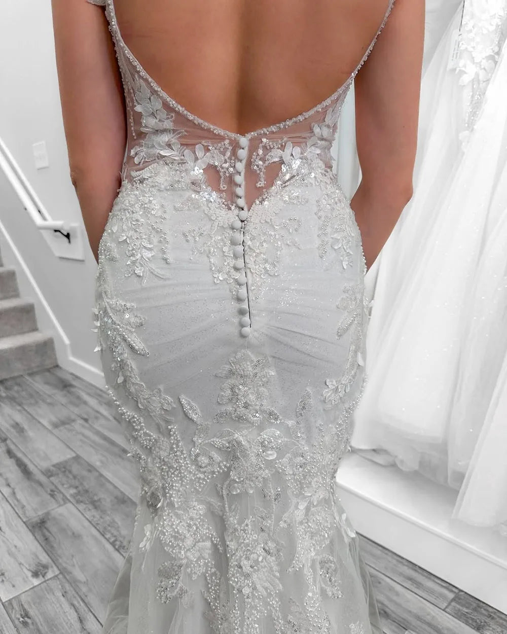 Luxury Mermaid Wedding Dress Customized 205 Lace Deep V Neck Bridal Gown Open Back Elegant Bride Dress With Long Train