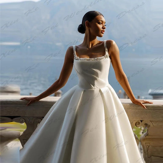 Gorgeous Satin Romantic Wedding Dresses Sexy Backless Mermaid Off Shoulder Sleeveless Simple Mopping Bridal Gowns Custom-Made