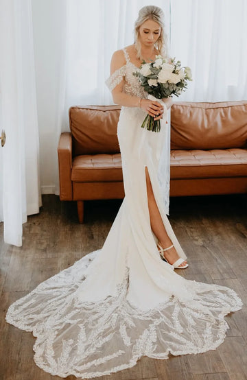 Customized2026 fishtail skirt wedding strap design single slit lace sequin decoration V-neck backless long tail Vestido de Novia
