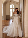 Beaded 3D flower off-shoulder mermaid wedding dress – detail view – Snowy Bridal