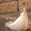 Boho Wedding Dresses High Neeck Illusion Long Sleeves Bride Dress Applique Princess Bridal Dress vestidos de novia Customized