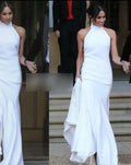 Beach halter collar sleeveless backless mermaid simple satin wedding dress bride bridal gown