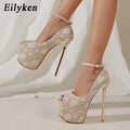 Buckle strap platform stiletto peep toe high heels party pumps sandals women shoes detail