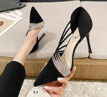 Spring Luxury Women Rhineston Stiletto High Heels Pumps Scarpins Designer Lady Black Heels Wedding Party Bridal Prom Shoes