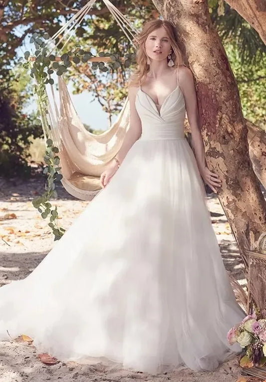 Fairy Wedding Dresses A Line Spaghetti Straps Pleated Sexy Simple Modern Bridal Gowns Boho Garden Plus Size Bride Fashoin Robes