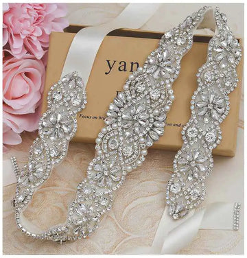 Crystal Rhinestones Pearl Wedding Belt Luxury Bridal Belts Sash Ribbon For Women Party Evening Dress Brides Jewelry