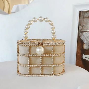 Diamonds Basket Evening Clutch Bags Women Luxury Hollow Out Preal Beaded Metallic Cage Handbags Ladies Wedding Party Purse