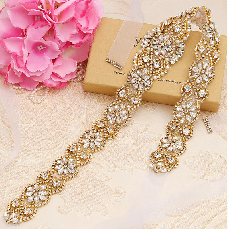 Crystal Rhinestones Pearl Wedding Belt Luxury Bridal Belts Sash Ribbon For Women Party Evening Dress Brides Jewelry