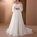 Simple strapless wedding dress puff sleeves backless chiffon court train elegant bridal gown