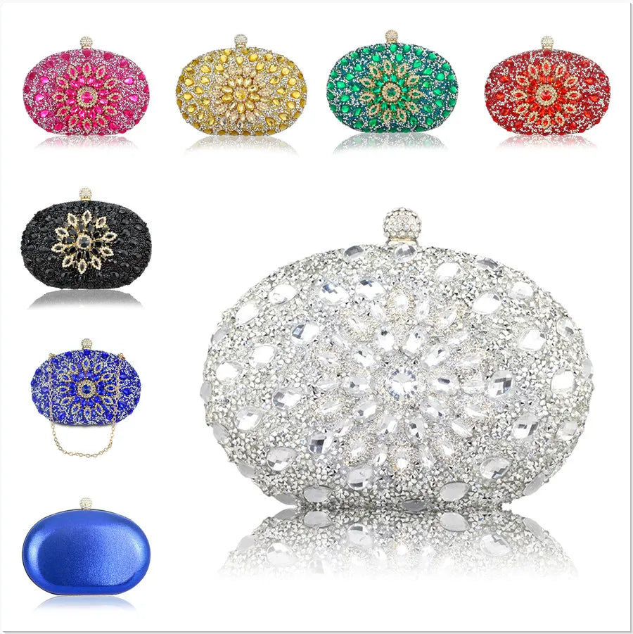 DGPEAFOWL 13Colors Multicolored Diamond Women Clutch Evening Bags Bridal Crystal Flower Handbags Purses Wedding Party Dinner Bag