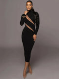 Long sleeve half high collar bodycon elegant maxi sexy party club dress women autumn winter ivory