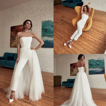 2024 New Custom made Jumpsuits Simple Wedding Dress