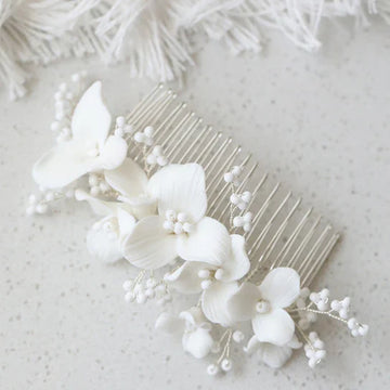 Wedding Accessories Porcelain Flower Hair Comb Pin Silver Gold Color Hairpins For Brides Women Gifts Head Pieces Bridal Jewelry
