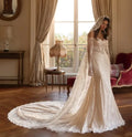 Classic mermaid wedding dress 2026 off-the-shoulder long sleeves full lace sexy boho bridal gown