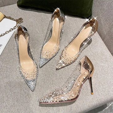 Diamond Pointed Toe with Crystals Transparent Rhinestone Shoes for Woman Wedding Bride Shoe on Heeled Clear Pumps Y2k 39 E
