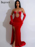 Sparkle velvet diamonds luxury heartbeat maxi celebrities evening dress gown glove women side view