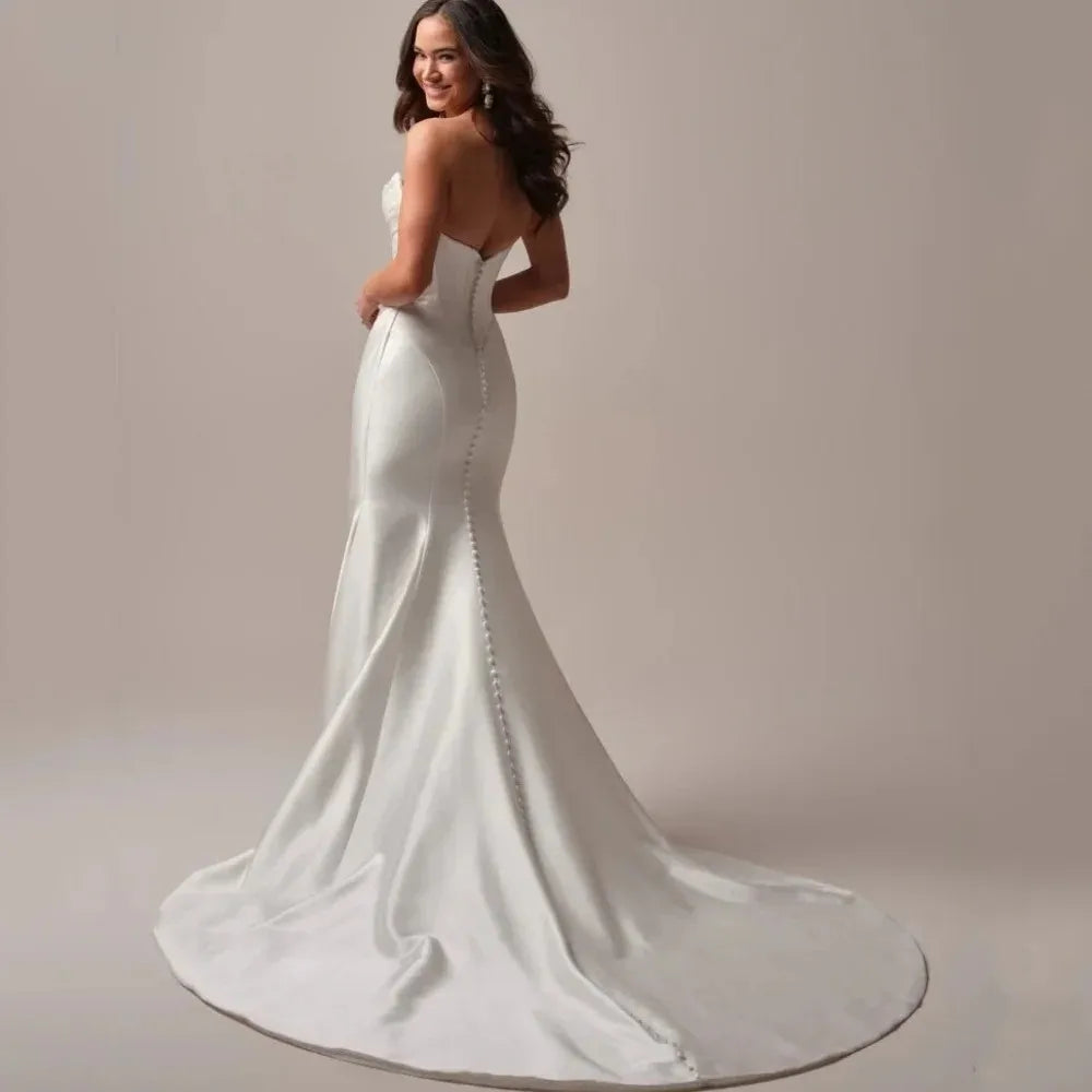 Elegant Mermaid Wedding Dress 2026 Off the Shoulder Bedas Satin Back Buttons Satin Bride Bridal Gowns