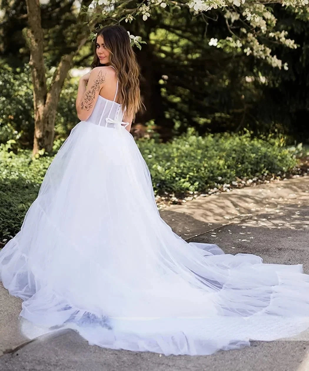 Customized Sexy Tulle Wedding Dress Spaghetti Straps Sleeveless Wedding Dresses Multi - Image 1
