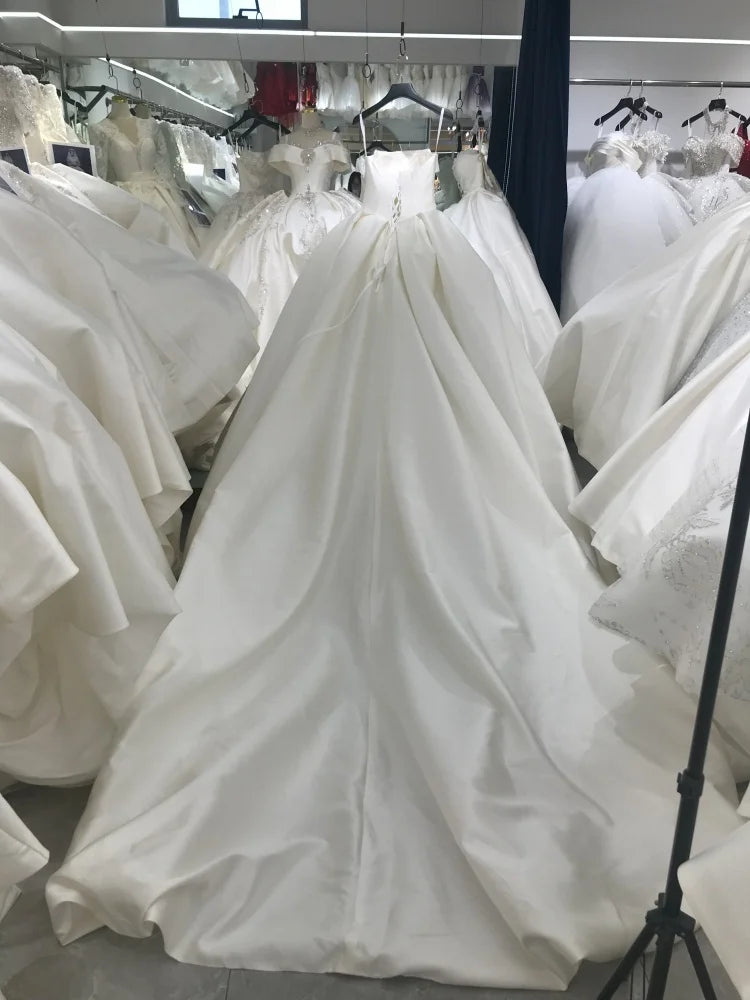 Kisswhite Love Collection Customized Satin Ball Gown Modest Princess Big Train Bridal Dresses