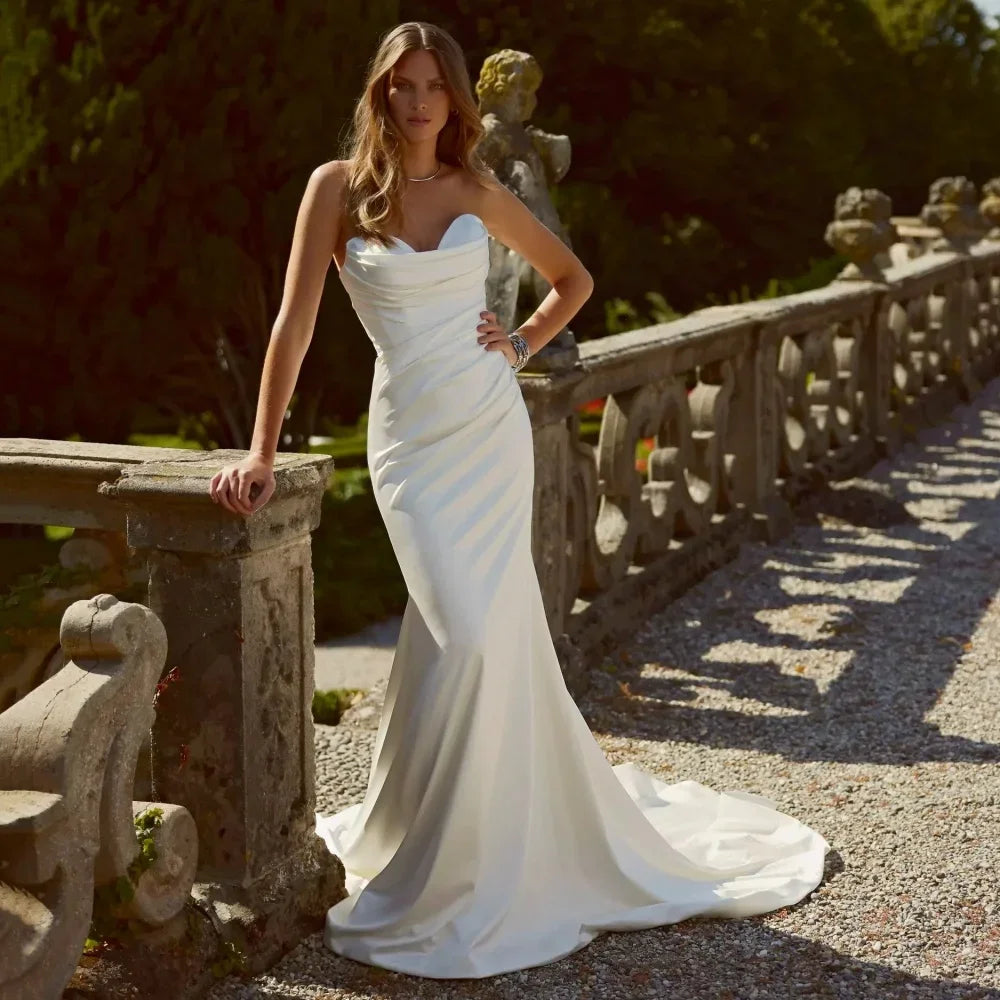 Customized Graceful Wedding Dresses Sweetheart Neck Simple Bride Robe Mermaid Detachable Train Bridal Gowns vestidos de noiva