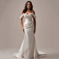 2026 off-the-shoulder beads satin back buttons elegant mermaid wedding dress bridal gown ivory