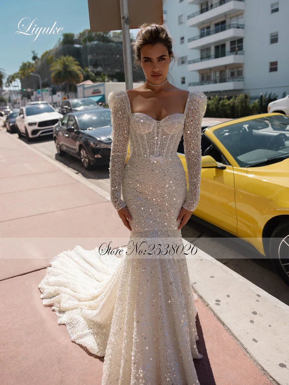 Mermaid Wedding Dress Beading Sequined Floral Lace Stunning Asymmetrical Court Train Full Sleeve Bridal Gowns
