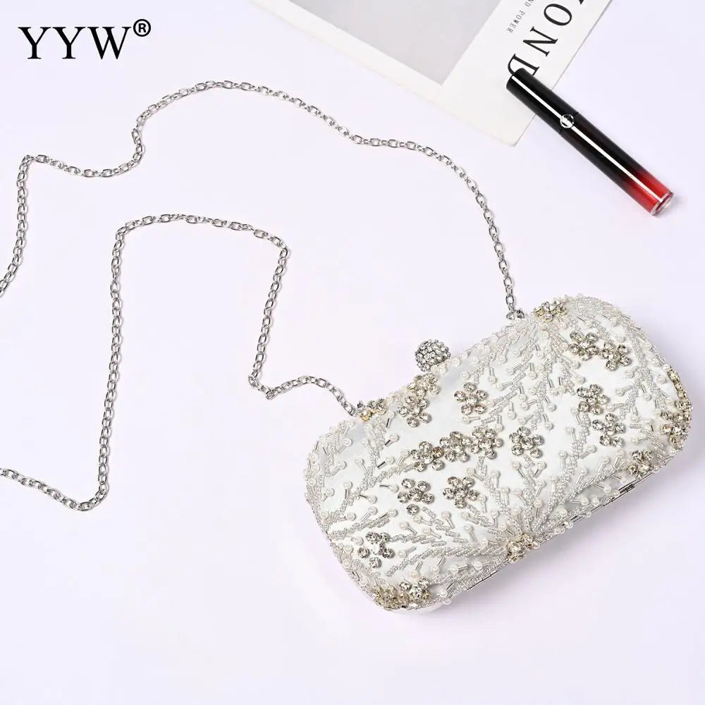 YYW Women's Clutch Bag Crystal Pearl Clutches Purse Luxury Handbag Embroidery Evening Bag Wedding Bags for Bridal Shoulder Bag