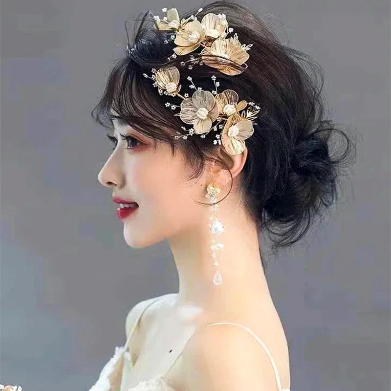 Pearl Hairbands Wrist Flower Wedding Hair Accessories For Women Floral Pearl Bridal Headbands Party Prom Beaded Hair Jewelry