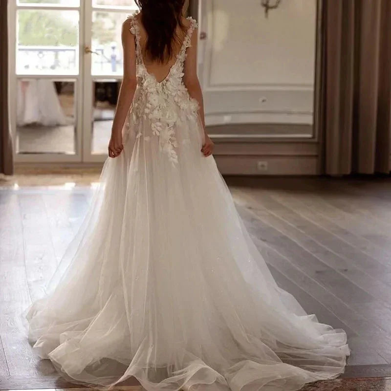Bohemia Vintage Wedding Dresses Sexy Sleeveless Backless Bridal Robes A-Line Gowns Lace Appliques Vestidos De Novia