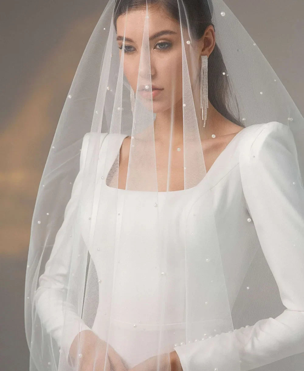 Modest Wedding Dresses Long Sleeve Buttons Mermaid Bridal Dress Simple Open Back Civil Brides Wedding Gown Customized
