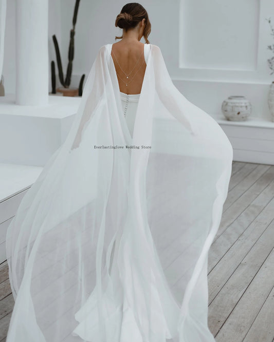 Elegant High Neck Satin Mermaid Wedding Dresses Backless Long Sleeves Rubbon Custom Made Bridal Grown