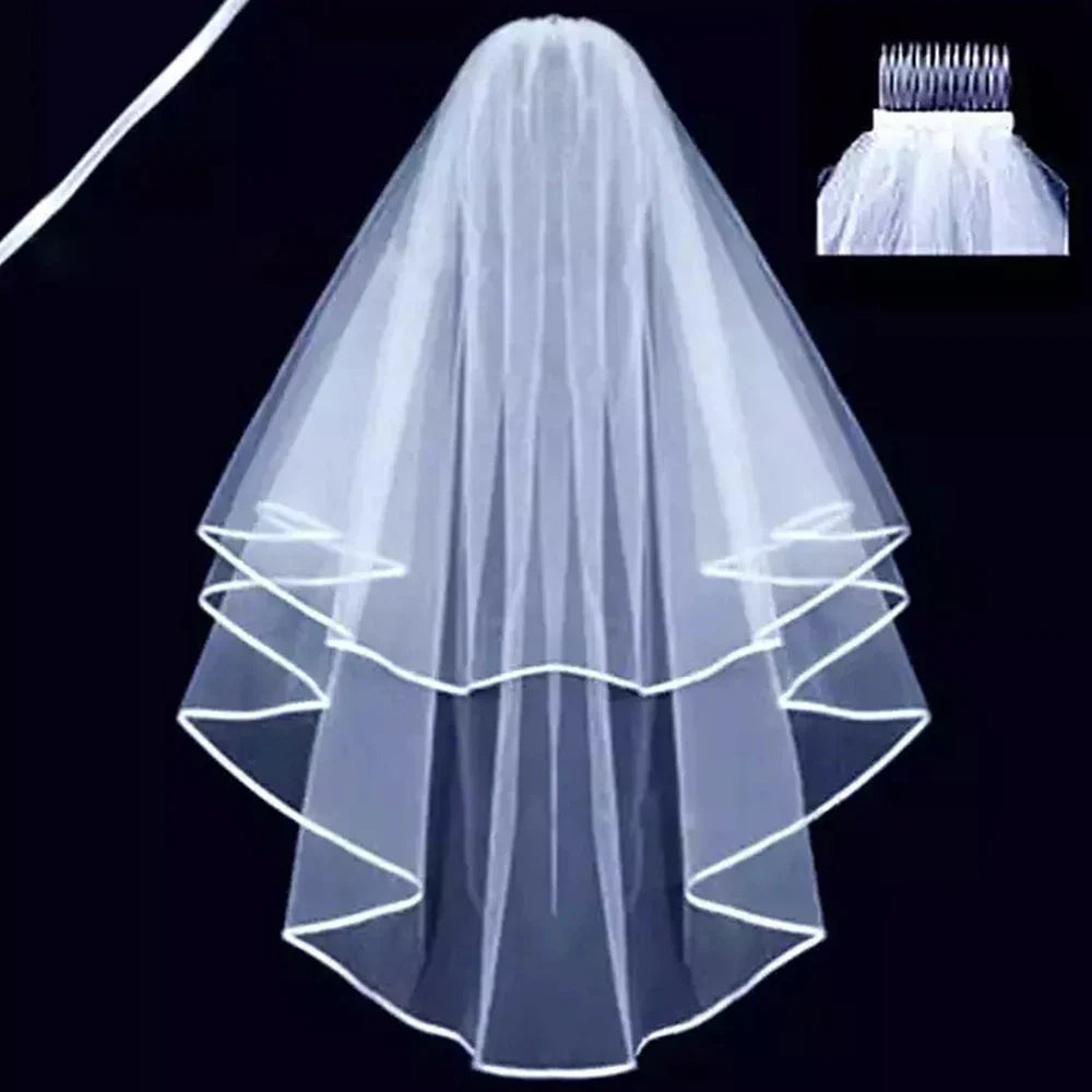 Simple Two Layers Wedding Veils Ivory White Short Tulle Bridal Veil with Comb Wedding Accessories