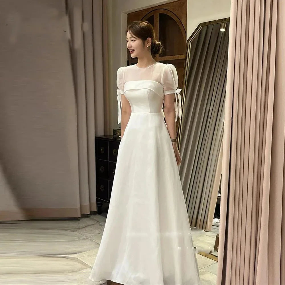 Custom New Wedding Dress Simple A-Line Short Sleeves O-Neck Bridal Gown Floor Length for - Image 1