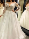Long sleeves V-neck boho beach lace appliques sheer A-line bohemian lace-up wedding dress side view
